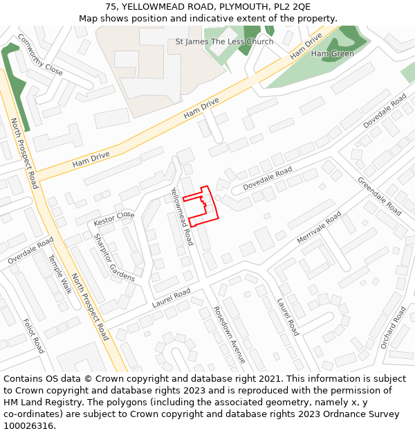 75, YELLOWMEAD ROAD, PLYMOUTH, PL2 2QE: Location map and indicative extent of plot
