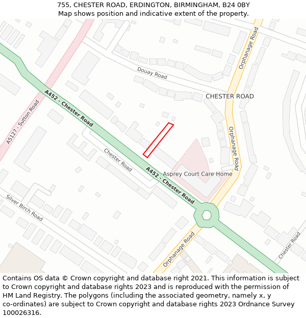 755, CHESTER ROAD, ERDINGTON, BIRMINGHAM, B24 0BY: Location map and indicative extent of plot