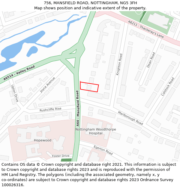 756, MANSFIELD ROAD, NOTTINGHAM, NG5 3FH: Location map and indicative extent of plot