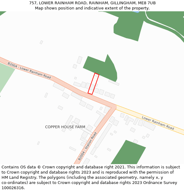 757, LOWER RAINHAM ROAD, RAINHAM, GILLINGHAM, ME8 7UB: Location map and indicative extent of plot