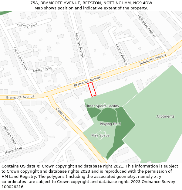 75A, BRAMCOTE AVENUE, BEESTON, NOTTINGHAM, NG9 4DW: Location map and indicative extent of plot