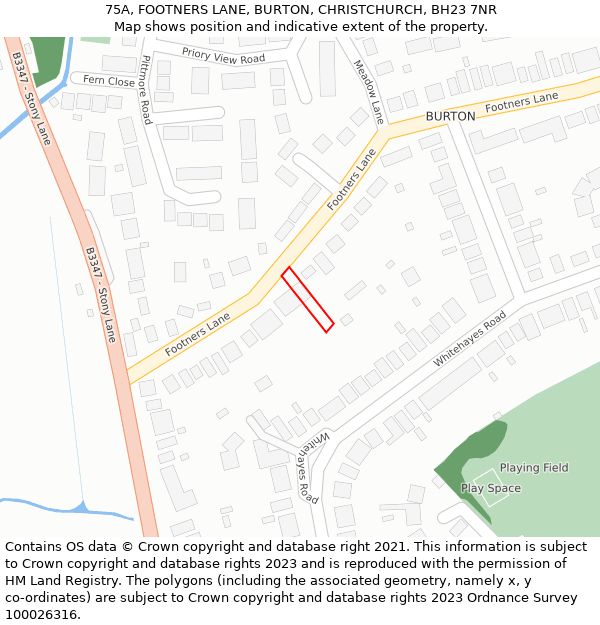 75A, FOOTNERS LANE, BURTON, CHRISTCHURCH, BH23 7NR: Location map and indicative extent of plot