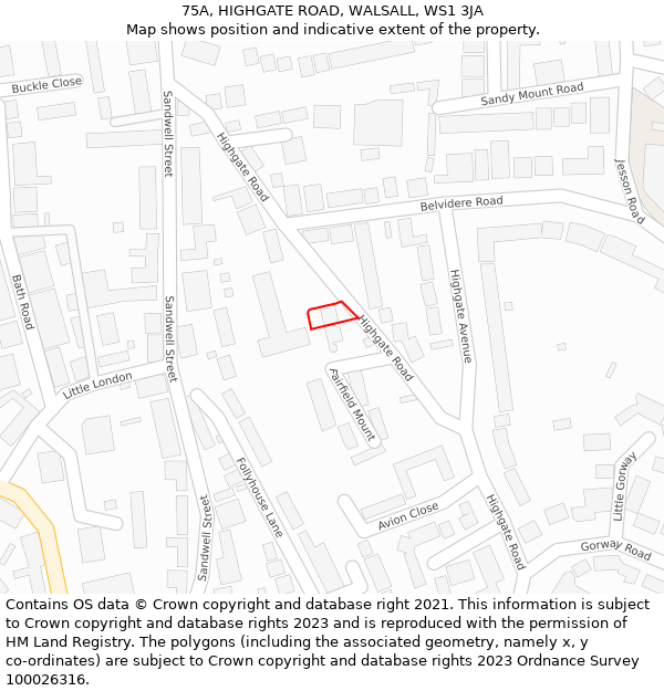 75A, HIGHGATE ROAD, WALSALL, WS1 3JA: Location map and indicative extent of plot