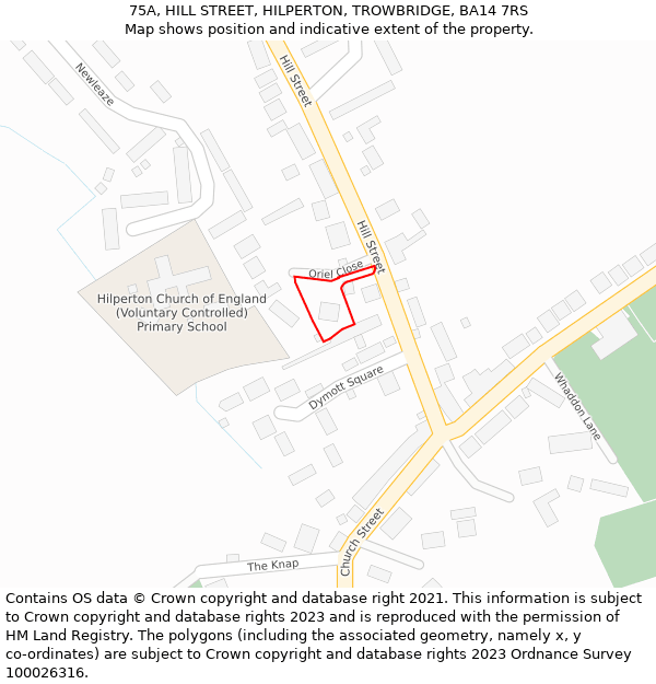 75A, HILL STREET, HILPERTON, TROWBRIDGE, BA14 7RS: Location map and indicative extent of plot