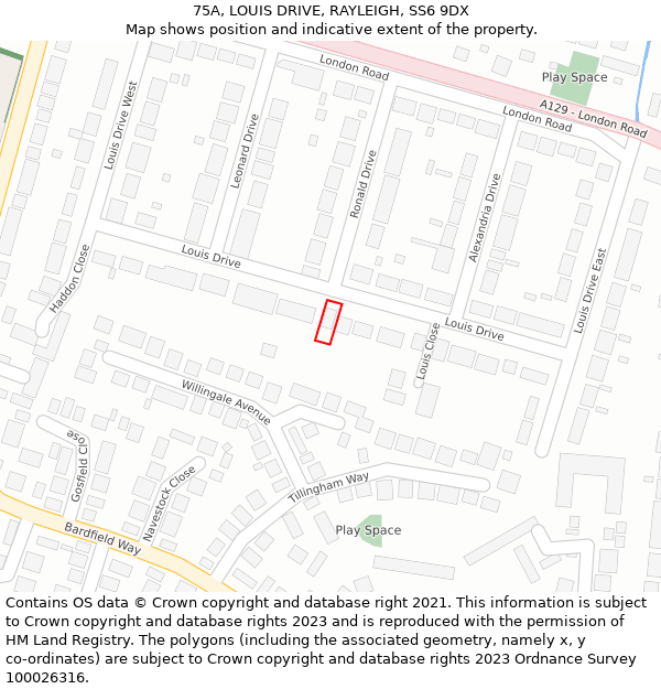 75A, LOUIS DRIVE, RAYLEIGH, SS6 9DX: Location map and indicative extent of plot