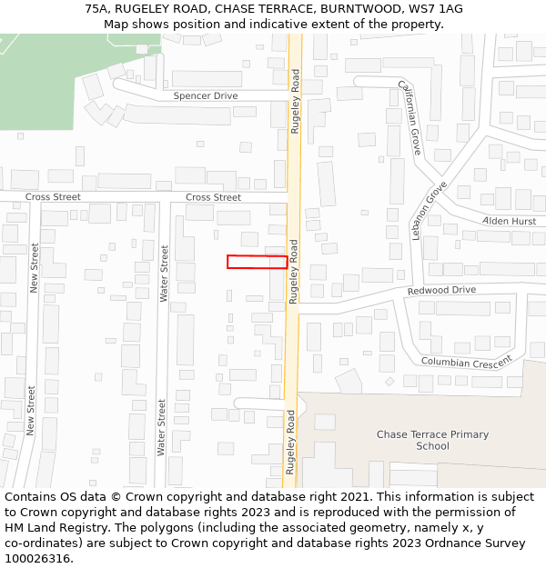 75A, RUGELEY ROAD, CHASE TERRACE, BURNTWOOD, WS7 1AG: Location map and indicative extent of plot