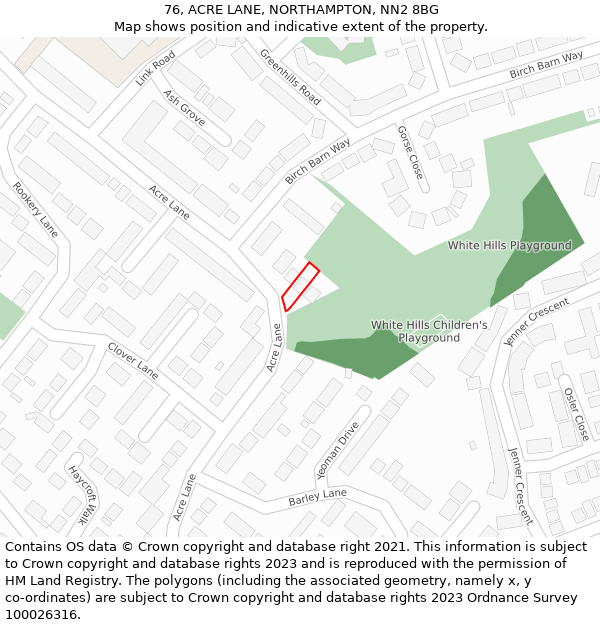 76, ACRE LANE, NORTHAMPTON, NN2 8BG: Location map and indicative extent of plot