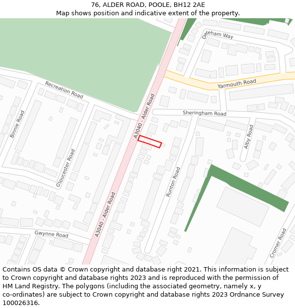 76, ALDER ROAD, POOLE, BH12 2AE: Location map and indicative extent of plot