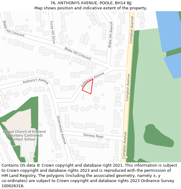 76, ANTHONYS AVENUE, POOLE, BH14 8JJ: Location map and indicative extent of plot