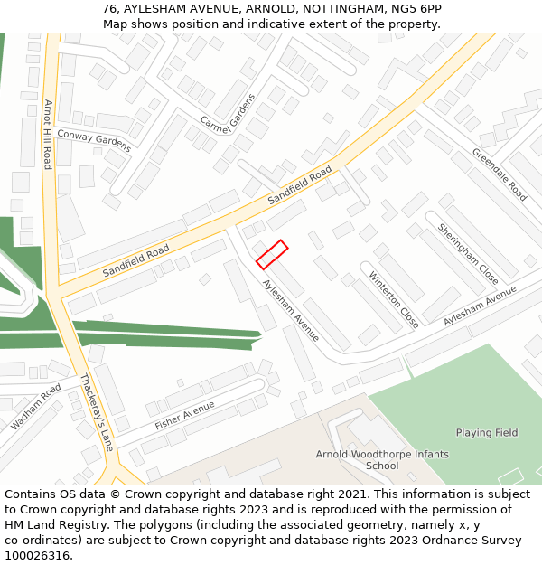 76, AYLESHAM AVENUE, ARNOLD, NOTTINGHAM, NG5 6PP: Location map and indicative extent of plot