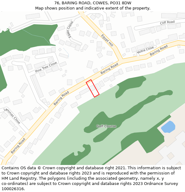 76, BARING ROAD, COWES, PO31 8DW: Location map and indicative extent of plot