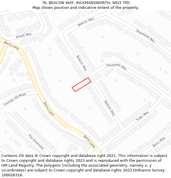 76, BEACON WAY, RICKMANSWORTH, WD3 7PD: Location map and indicative extent of plot