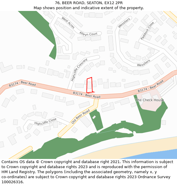 76, BEER ROAD, SEATON, EX12 2PR: Location map and indicative extent of plot