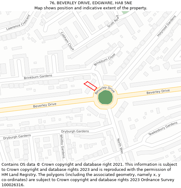 76, BEVERLEY DRIVE, EDGWARE, HA8 5NE: Location map and indicative extent of plot