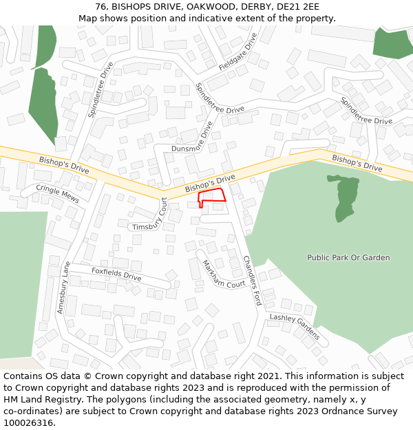 76, BISHOPS DRIVE, OAKWOOD, DERBY, DE21 2EE: Location map and indicative extent of plot