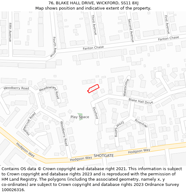 76, BLAKE HALL DRIVE, WICKFORD, SS11 8XJ: Location map and indicative extent of plot