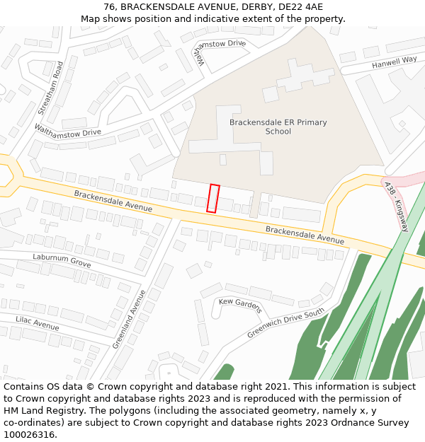 76, BRACKENSDALE AVENUE, DERBY, DE22 4AE: Location map and indicative extent of plot