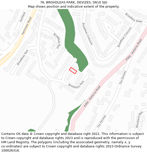 76, BROADLEAS PARK, DEVIZES, SN10 5JG: Location map and indicative extent of plot