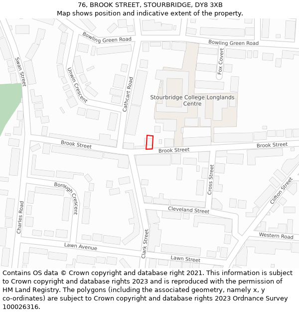 76, BROOK STREET, STOURBRIDGE, DY8 3XB: Location map and indicative extent of plot