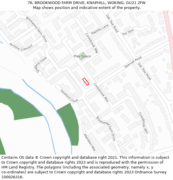 76, BROOKWOOD FARM DRIVE, KNAPHILL, WOKING, GU21 2FW: Location map and indicative extent of plot