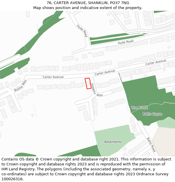 76, CARTER AVENUE, SHANKLIN, PO37 7NG: Location map and indicative extent of plot