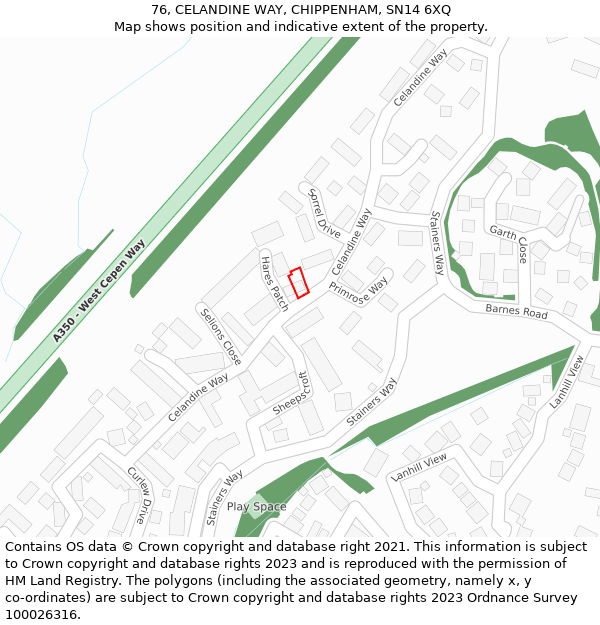 76, CELANDINE WAY, CHIPPENHAM, SN14 6XQ: Location map and indicative extent of plot