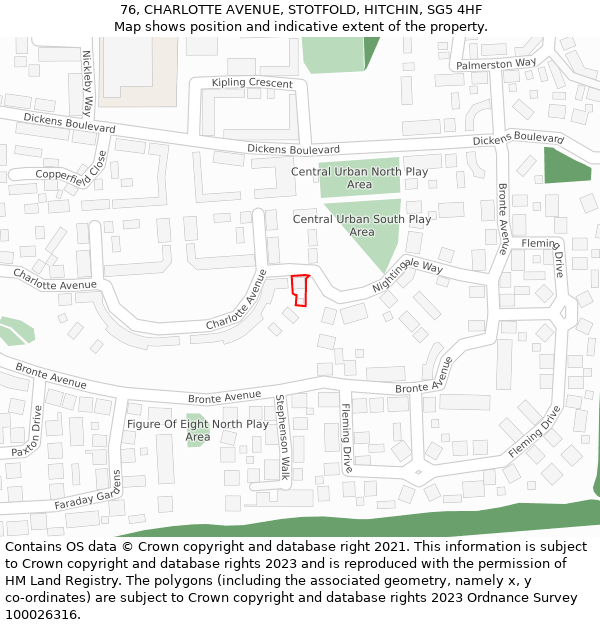 76, CHARLOTTE AVENUE, STOTFOLD, HITCHIN, SG5 4HF: Location map and indicative extent of plot