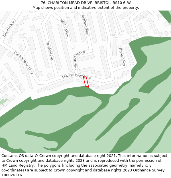 76, CHARLTON MEAD DRIVE, BRISTOL, BS10 6LW: Location map and indicative extent of plot