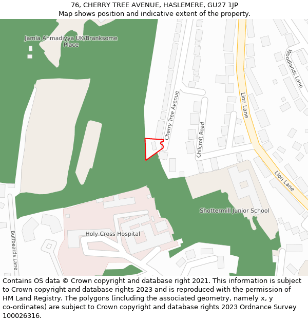 76, CHERRY TREE AVENUE, HASLEMERE, GU27 1JP: Location map and indicative extent of plot