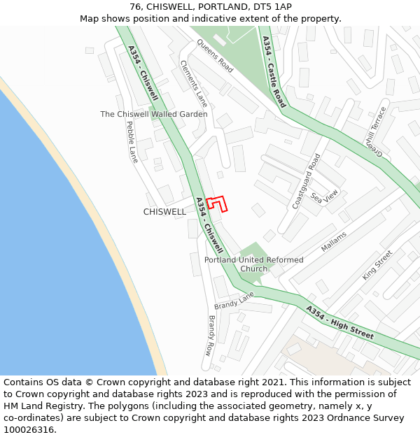 76, CHISWELL, PORTLAND, DT5 1AP: Location map and indicative extent of plot