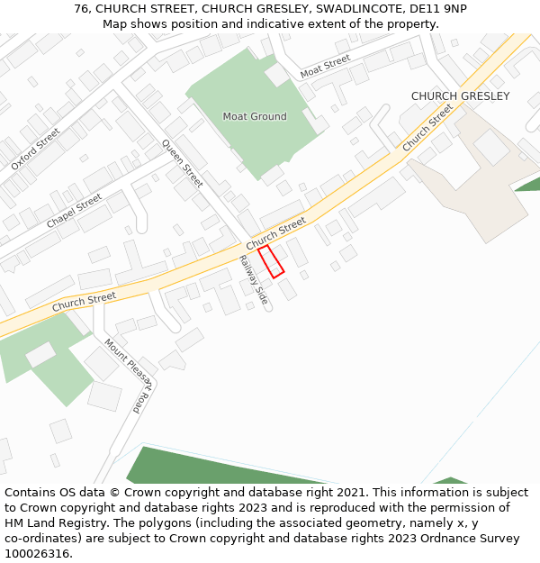 76, CHURCH STREET, CHURCH GRESLEY, SWADLINCOTE, DE11 9NP: Location map and indicative extent of plot