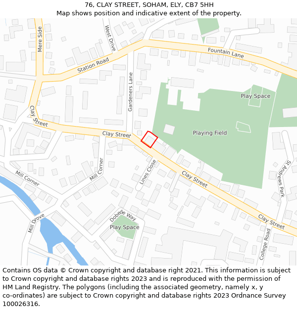 76, CLAY STREET, SOHAM, ELY, CB7 5HH: Location map and indicative extent of plot