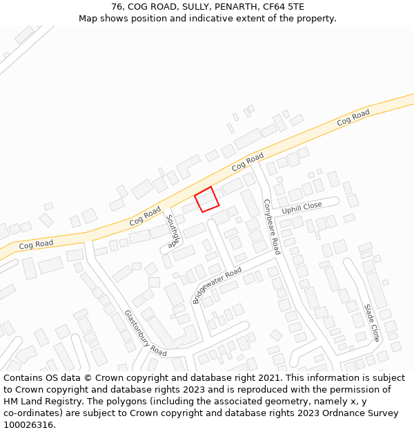 76, COG ROAD, SULLY, PENARTH, CF64 5TE: Location map and indicative extent of plot