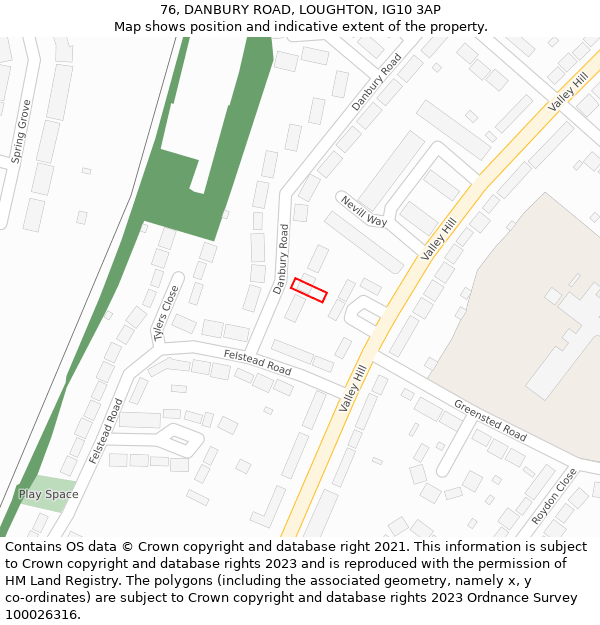 76, DANBURY ROAD, LOUGHTON, IG10 3AP: Location map and indicative extent of plot