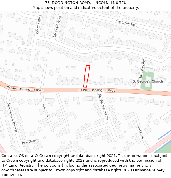 76, DODDINGTON ROAD, LINCOLN, LN6 7EU: Location map and indicative extent of plot