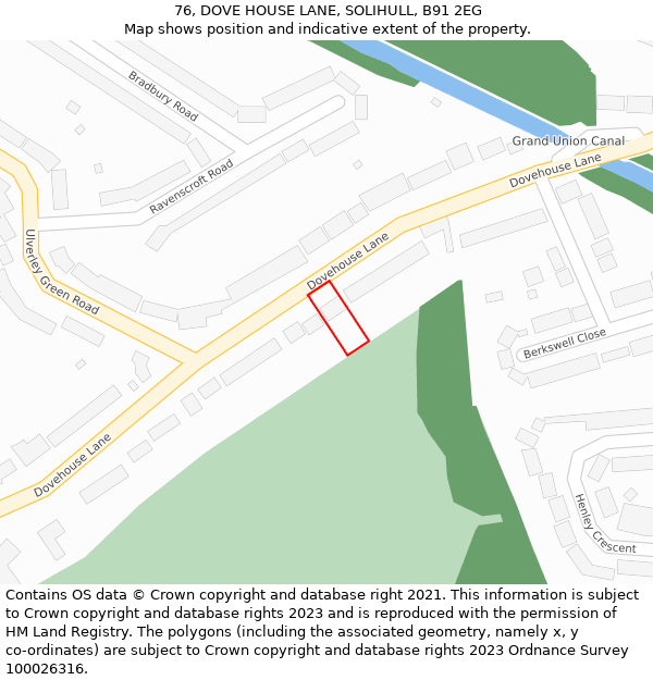 76, DOVE HOUSE LANE, SOLIHULL, B91 2EG: Location map and indicative extent of plot