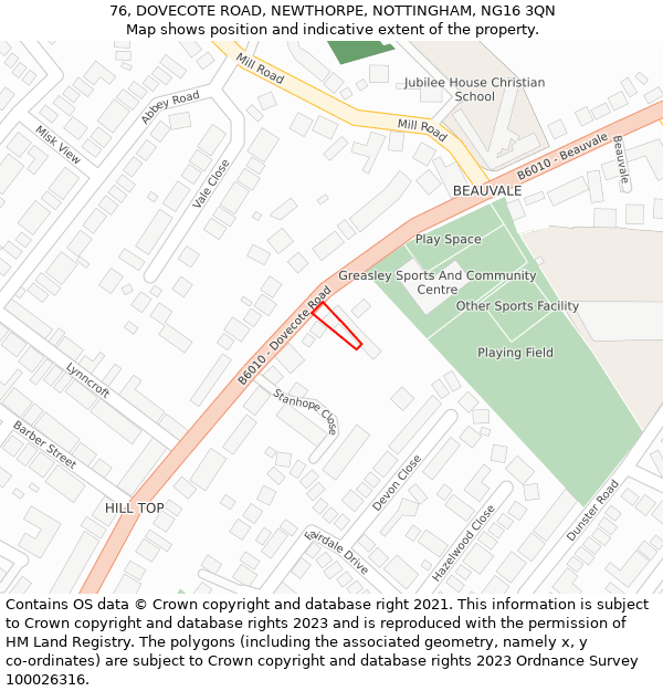76, DOVECOTE ROAD, NEWTHORPE, NOTTINGHAM, NG16 3QN: Location map and indicative extent of plot