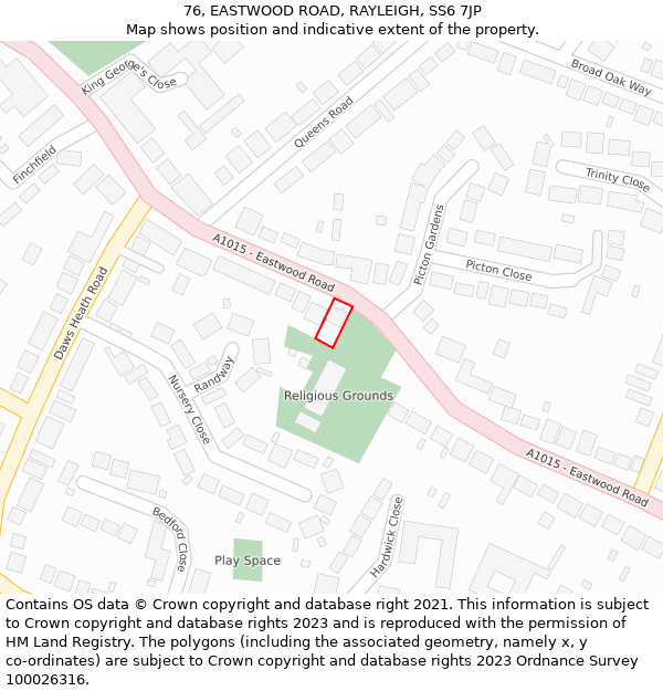 76, EASTWOOD ROAD, RAYLEIGH, SS6 7JP: Location map and indicative extent of plot