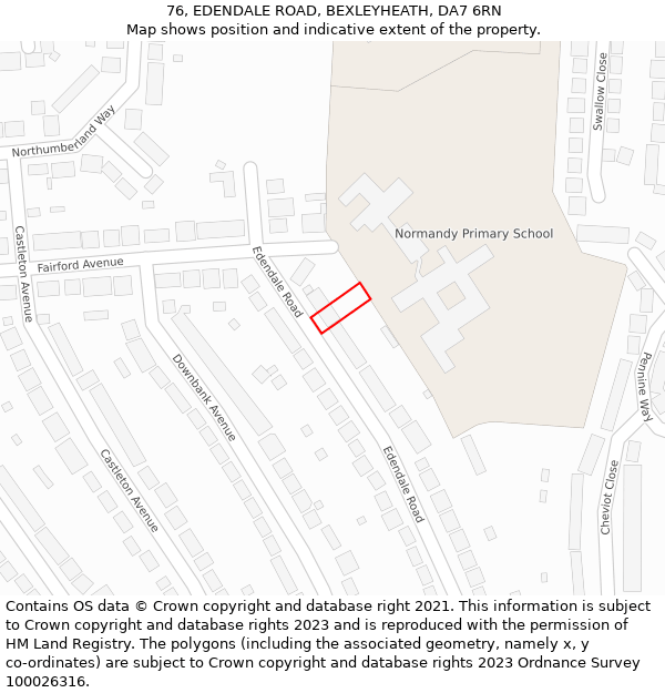 76, EDENDALE ROAD, BEXLEYHEATH, DA7 6RN: Location map and indicative extent of plot