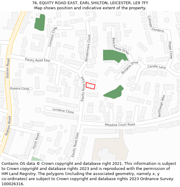 76, EQUITY ROAD EAST, EARL SHILTON, LEICESTER, LE9 7FY: Location map and indicative extent of plot