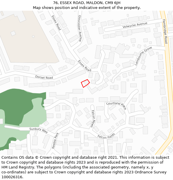 76, ESSEX ROAD, MALDON, CM9 6JH: Location map and indicative extent of plot