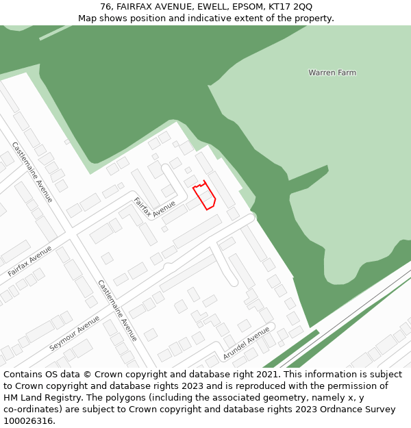 76, FAIRFAX AVENUE, EWELL, EPSOM, KT17 2QQ: Location map and indicative extent of plot