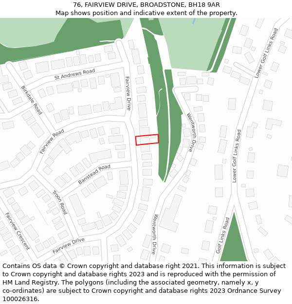 76, FAIRVIEW DRIVE, BROADSTONE, BH18 9AR: Location map and indicative extent of plot