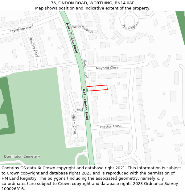 76, FINDON ROAD, WORTHING, BN14 0AE: Location map and indicative extent of plot