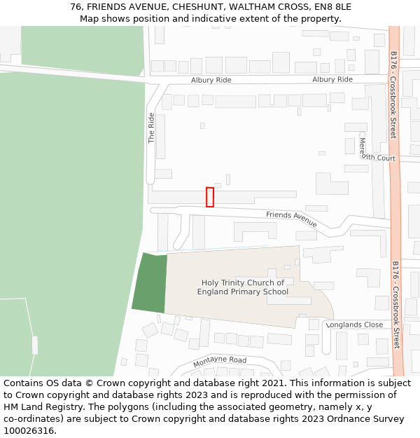 76, FRIENDS AVENUE, CHESHUNT, WALTHAM CROSS, EN8 8LE: Location map and indicative extent of plot