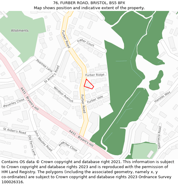 76, FURBER ROAD, BRISTOL, BS5 8PX: Location map and indicative extent of plot