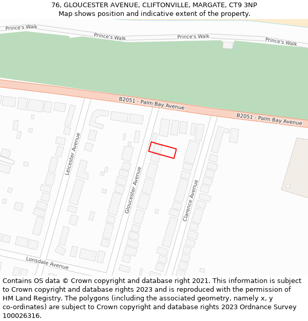 76, GLOUCESTER AVENUE, CLIFTONVILLE, MARGATE, CT9 3NP: Location map and indicative extent of plot
