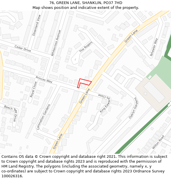 76, GREEN LANE, SHANKLIN, PO37 7HD: Location map and indicative extent of plot