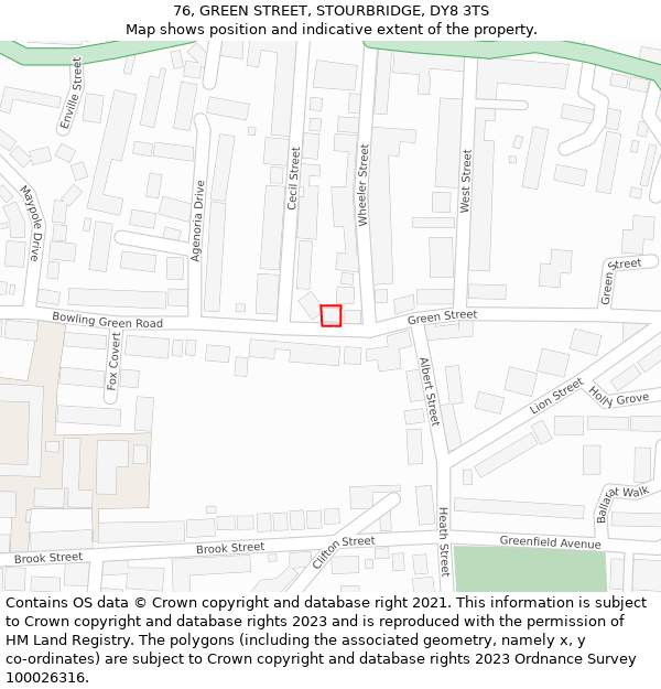76, GREEN STREET, STOURBRIDGE, DY8 3TS: Location map and indicative extent of plot