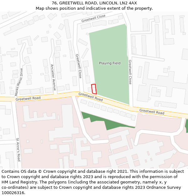 76, GREETWELL ROAD, LINCOLN, LN2 4AX: Location map and indicative extent of plot